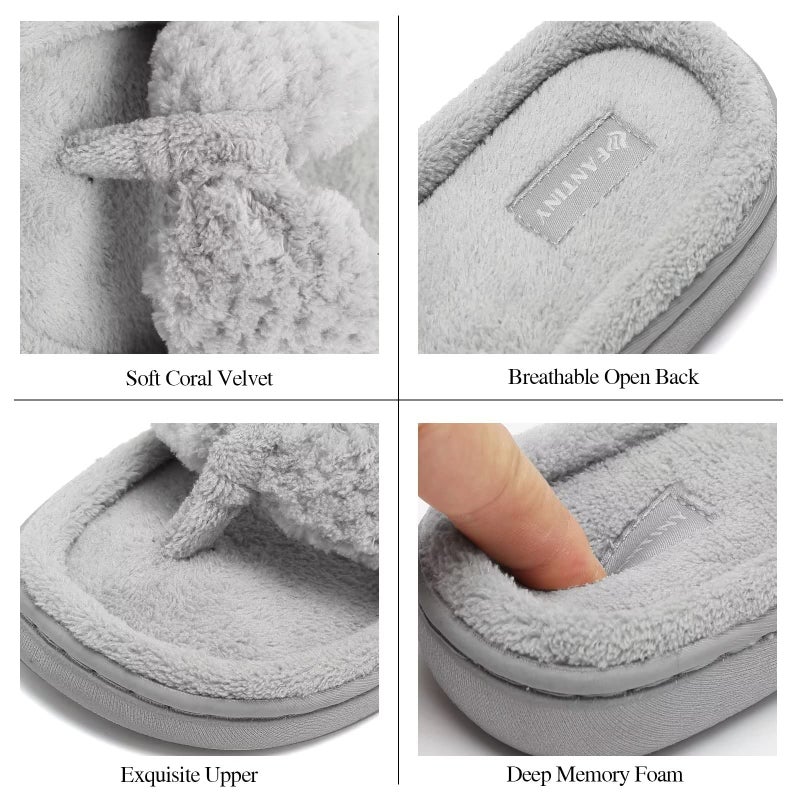 CIOR Women's Cozy Memory Foam Spa Thong Flip Flops House Indoor Slippers Plush Gridding Velvet Lining Clog Style-U1MTW017-21-Light Gray-42-43 - Image 5